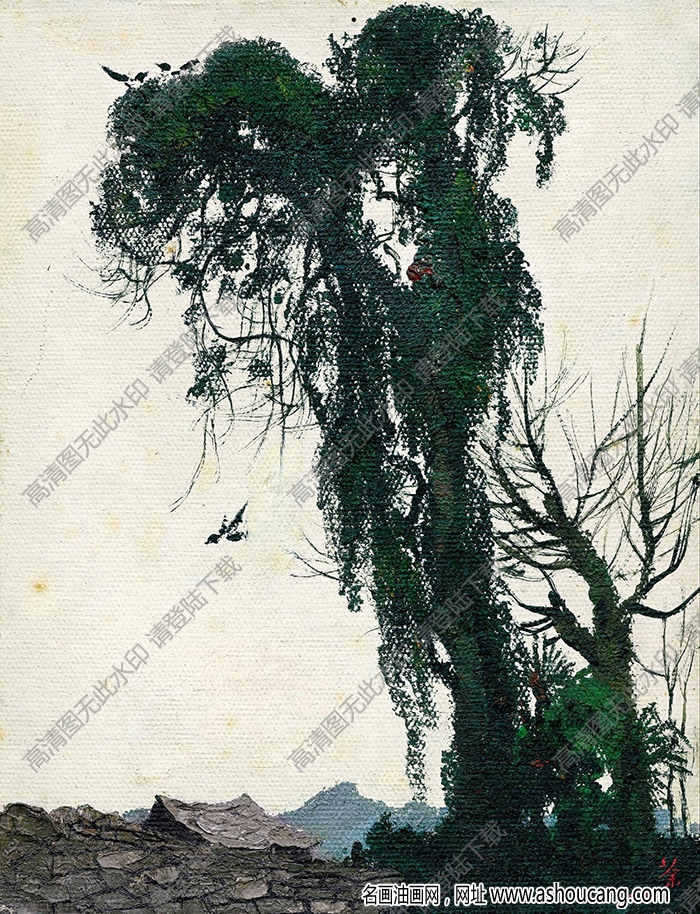 吳冠中油畫(huà)風(fēng)景《喜鵲》高清大圖下載