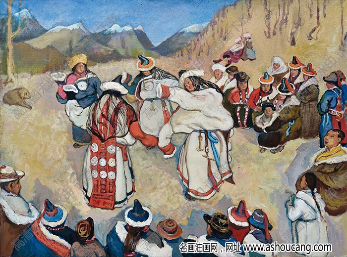 孫宗慰人物油畫《蒙藏人民歌舞圖》價格與高清大圖下載