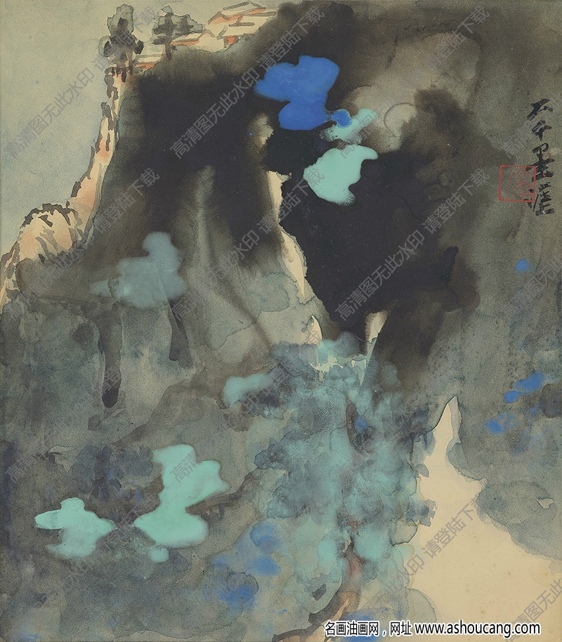 張大千作品_彩墨山水_高清大圖下載