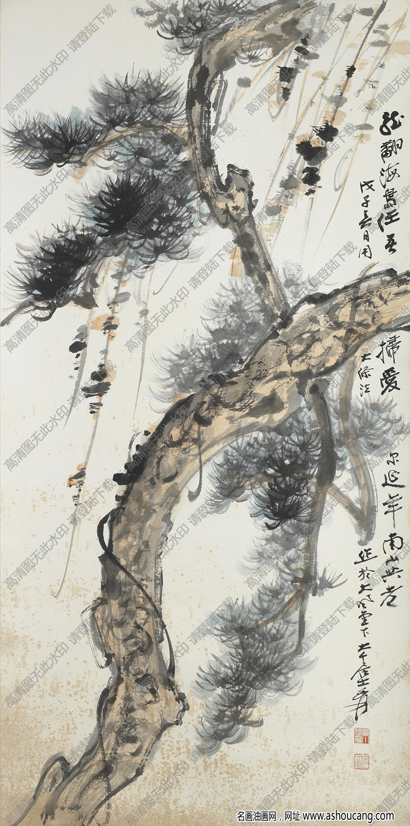張大千作品_松樹圖_龍翻海島_任吾筆掃_(dá)高清大圖下載