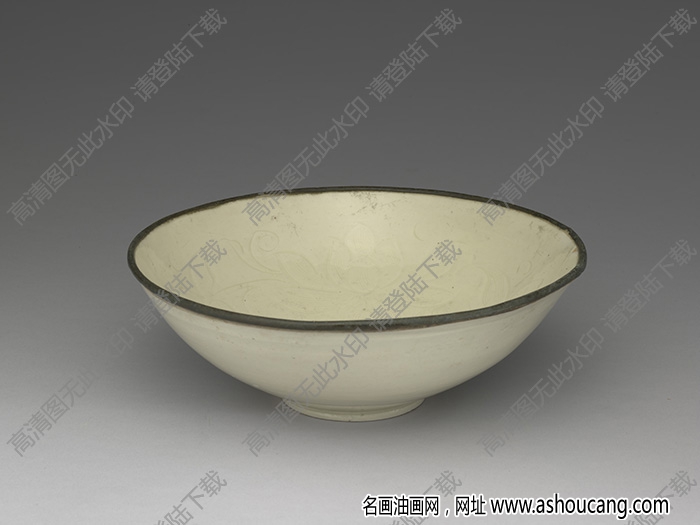 宋 定窯白瓷劃花蓮花紋碗 高清大圖下載