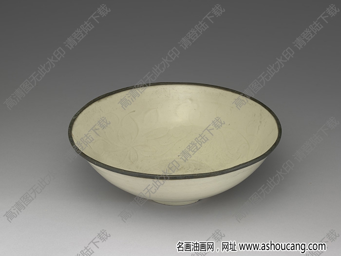 宋 定窯白瓷劃花蓮花紋碗 高清大圖下載