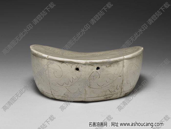 北宋-金 定窯系白瓷劃花如意枕 高清大圖下載