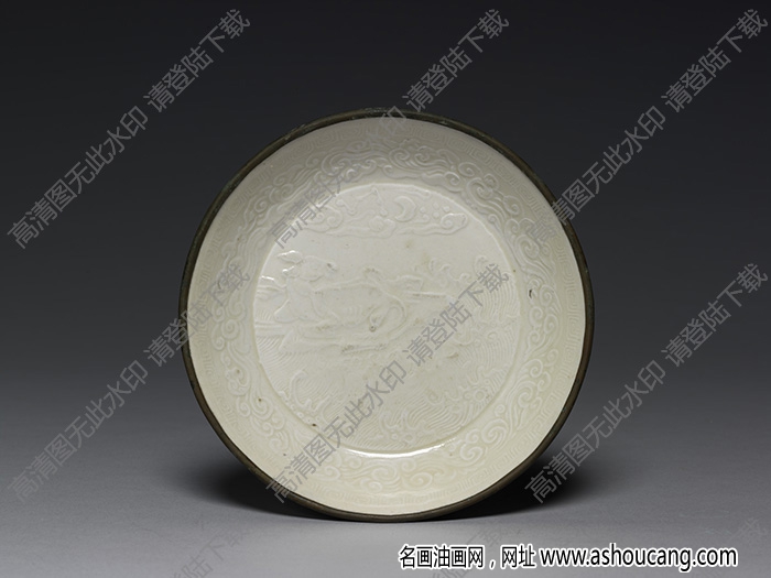 宋 定窯印花吳牛喘月碟 高清大圖下載