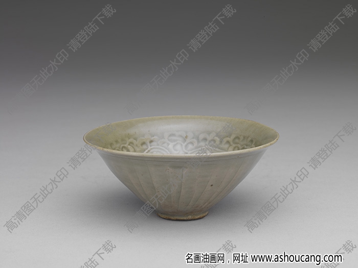宋 耀州窯青瓷印花菊花紋茶盞 高清大圖下載