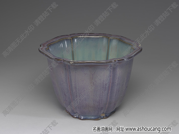 宋-元 鈞窯葡萄紫葵花式花盆 高清大圖下載