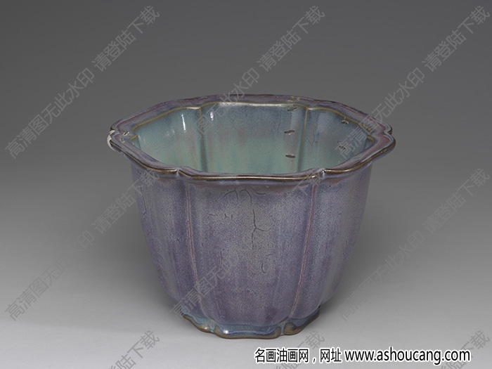 宋-元 鈞窯葡萄紫葵花式花盆 高清大圖下載