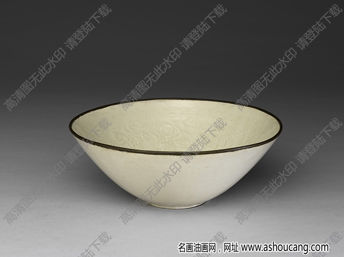 北宋 定窯印花牡丹嬰戲紋碗 高清大圖下載