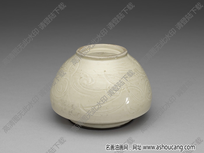 北宋 定窯白瓷劃花萱花罐 高清大圖下載