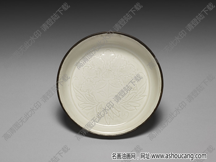 北宋 定窯白瓷劃花牡丹紋碟 高清大圖下載