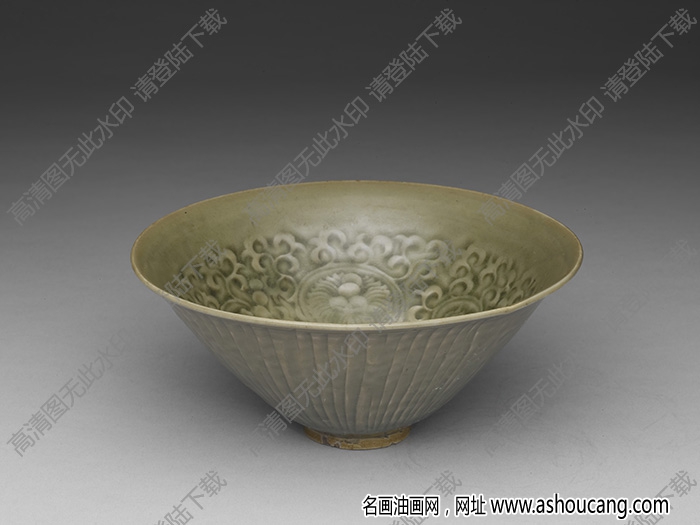 北宋 耀州窯青瓷印花菊花碗 高清大圖下載