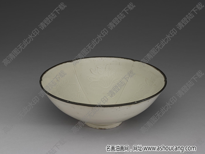 金 定窯劃花蓮荷紋分格花式碗 高清大圖下載