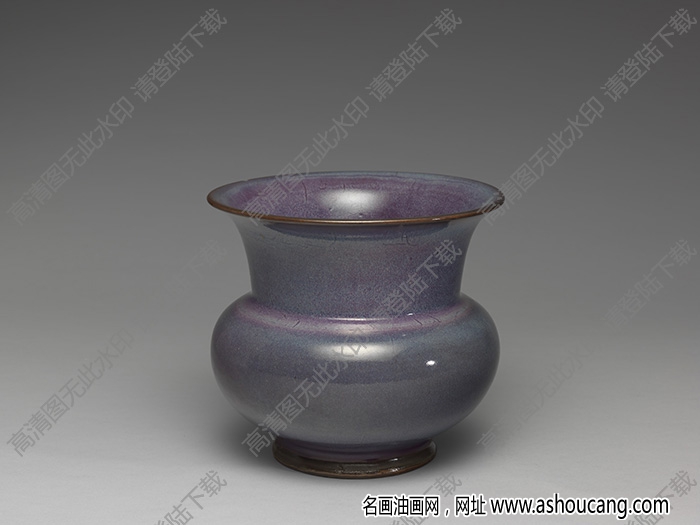 金-元 鈞窯丁香紫渣斗式花盆 高清大圖下載