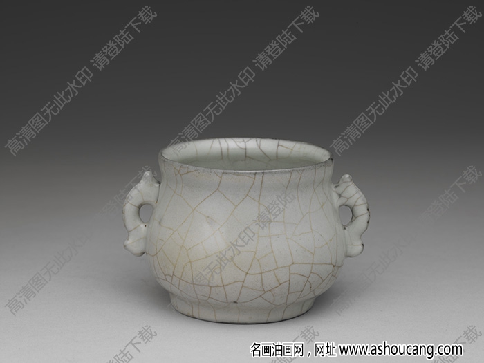元 月白青瓷魚耳爐 高清大圖下載