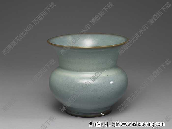 明 鈞窯天藍渣斗式瓷盆 高清大圖下載