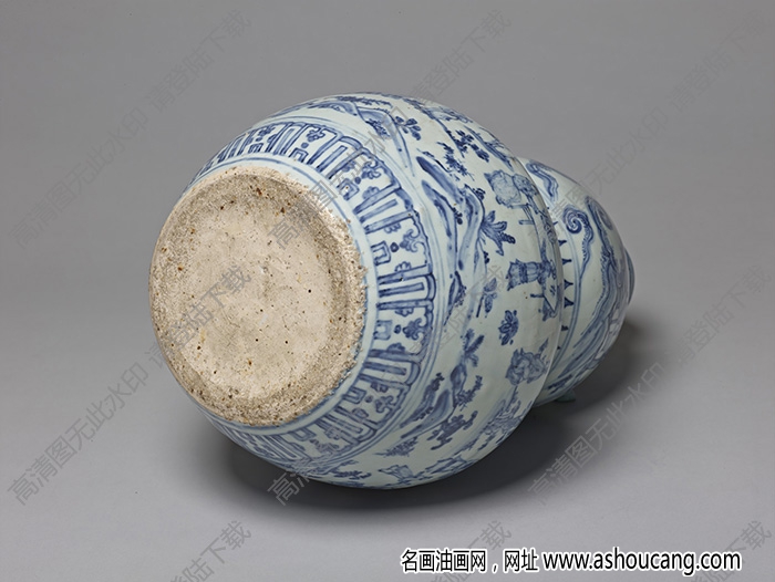 明中期 青花琴棋書畫十八學(xué)士葫蘆瓶 高清大圖下載