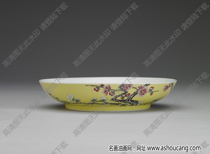 清雍正 琺瑯彩瓷黃地梅花碟 高清大圖下載