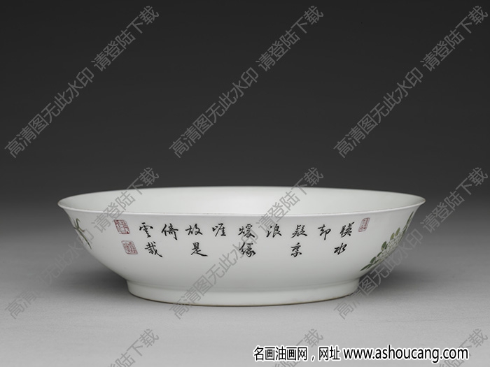 清雍正 琺瑯彩瓷海棠繡球花盤 高清大圖下載