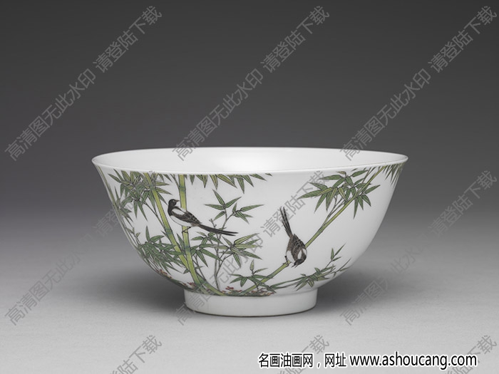 清雍正 琺瑯彩瓷竹鵲碗 高清大圖下載