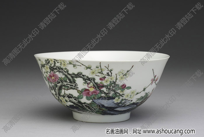 清雍正 琺瑯彩山茶梅花碗 高清大圖下載