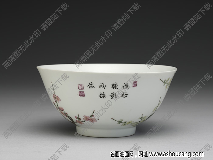 清雍正 琺瑯彩山茶梅花碗 高清大圖下載