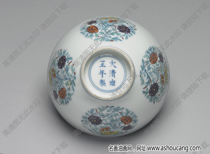 清雍正 青花斗彩團(tuán)花紋碗 高清大圖下載