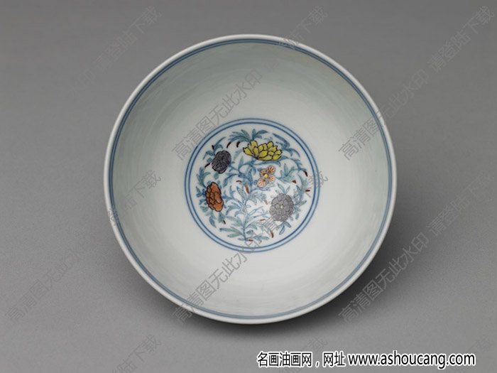清雍正 青花斗彩團(tuán)花紋碗 高清大圖下載