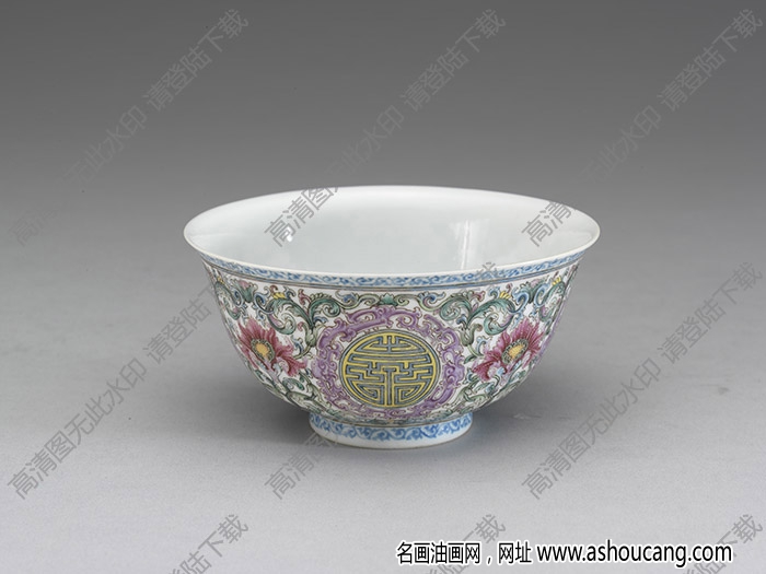 清乾隆 琺瑯彩番花壽字茶碗 高清大圖下載