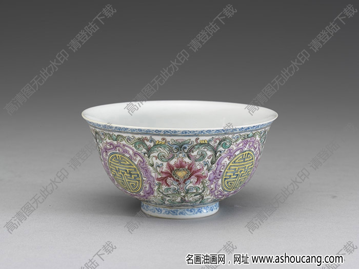 清乾隆 琺瑯彩番花壽字茶碗 高清大圖下載