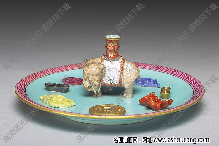 清乾隆 綠地粉彩太平有象香插 高清大圖下載