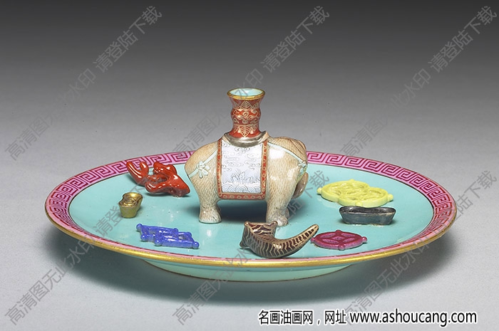 清乾隆 綠地粉彩太平有象香插 高清大圖下載