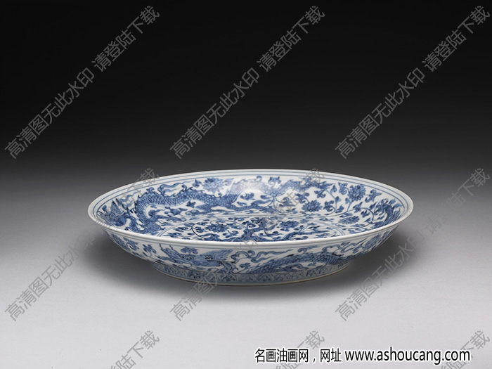 明 正德青花穿蓮龍紋盤 高清大圖下載
