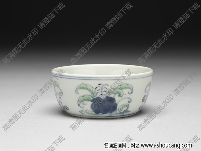 明成化 點彩花卉青花梵文小洗 高清大圖下載