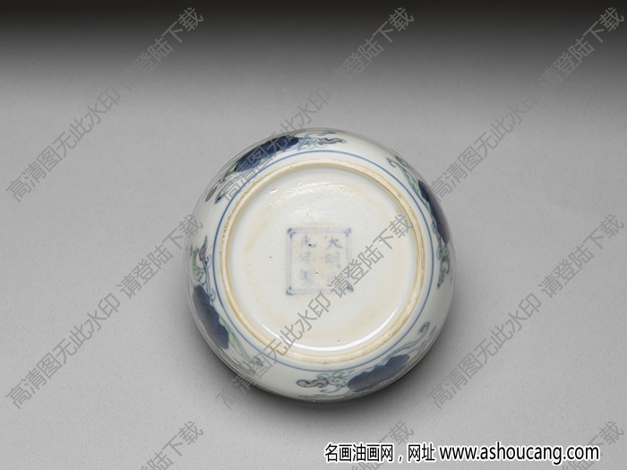 明成化 點彩花卉青花梵文小洗 高清大圖下載
