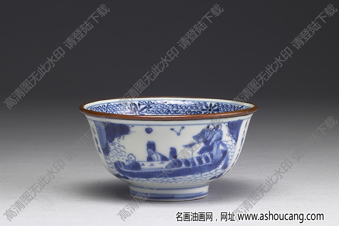 明末清初 青花赤壁賦茶鐘 高清大圖下載