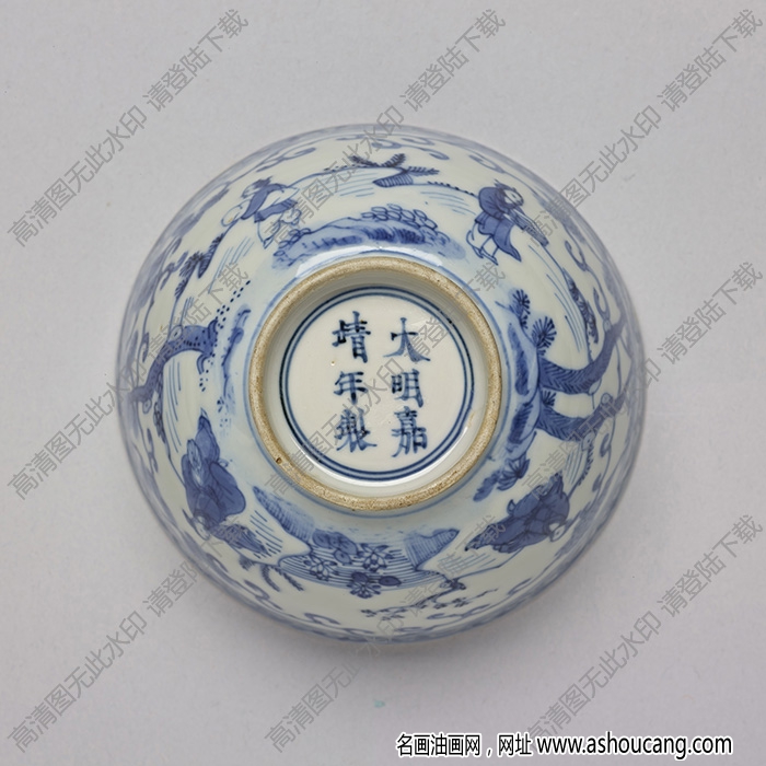 明嘉靖 青花山水人物鐘 高清大圖下載