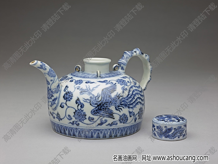 明永樂 青花鳳凰紋三系茶壺 高清大圖下載