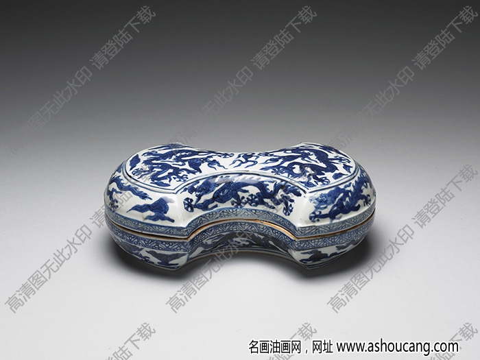 明隆慶 青花云龍紋銀錠式盒 高清大圖下載
