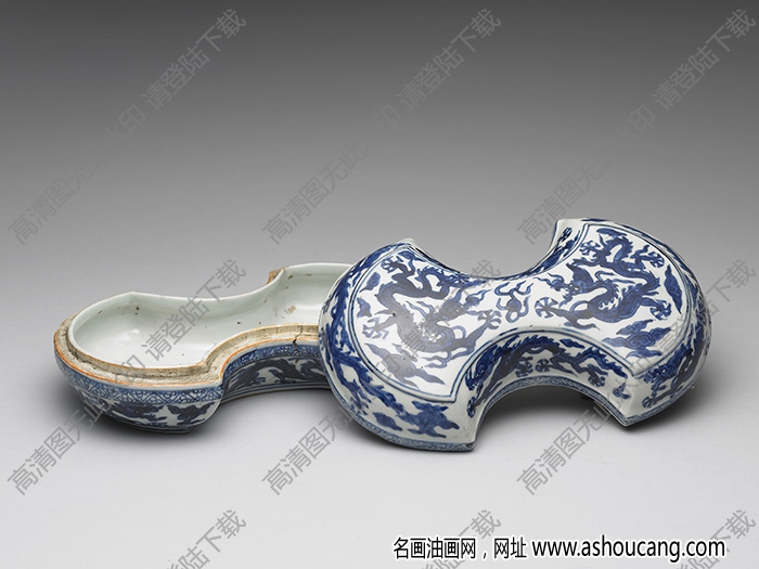 明隆慶 青花云龍紋銀錠式盒 高清大圖下載