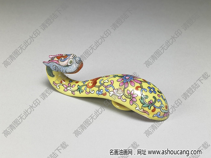 清 黃地粉彩龍首瓷帶鉤 高清大圖下載