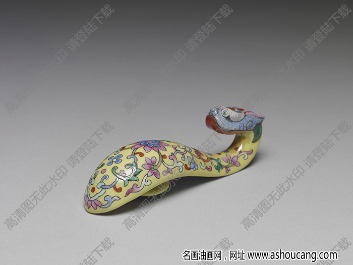 清 黃地粉彩龍首瓷帶鉤 高清大圖下載