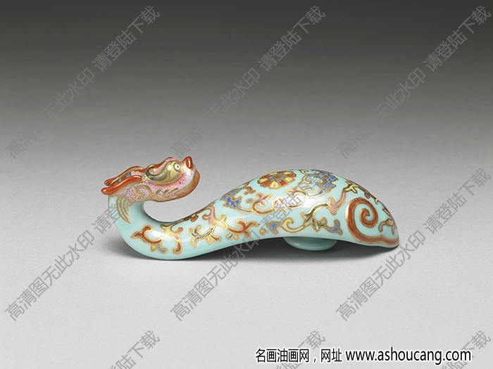 清 粉彩福壽花卉龍首帶鉤 高清大圖下載