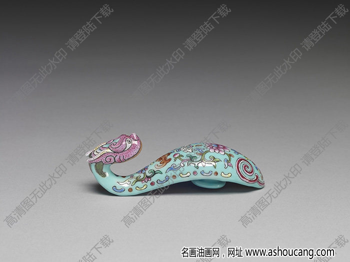 清 粉彩福壽花卉龍首帶鉤 高清大圖下載