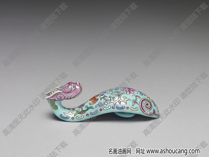 清 粉彩福壽花卉龍首帶鉤 高清大圖下載