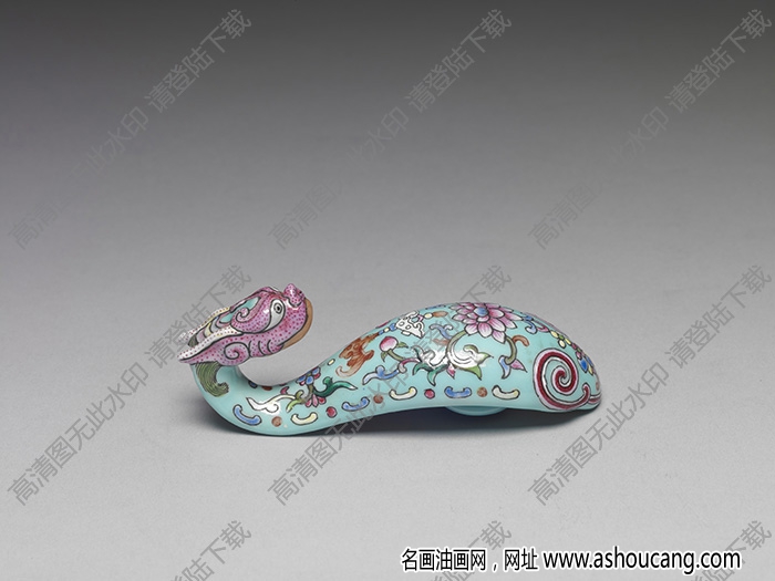 清 粉彩福壽花卉龍首帶鉤 高清大圖下載