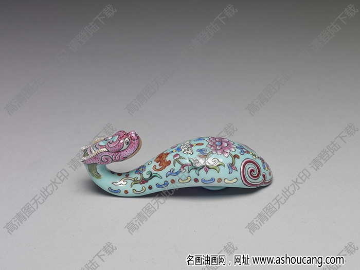 清 粉彩福壽花卉龍首帶鉤 高清大圖下載