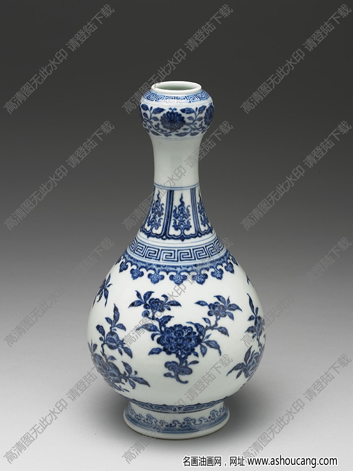 清乾隆 青花折枝花果紋蒜頭瓶 高清大圖下載