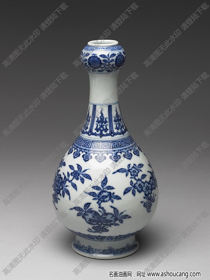 清乾隆 青花折枝花果紋蒜頭瓶 高清大圖下載
