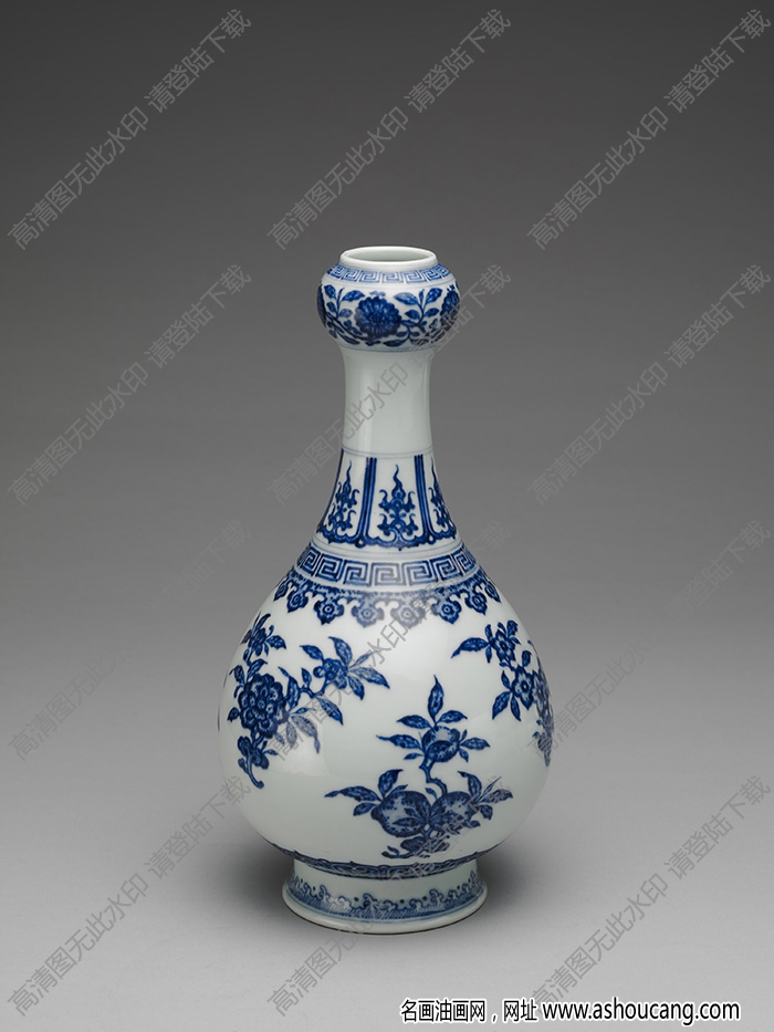 清乾隆 青花折枝花果蒜頭瓶 高清大圖下載