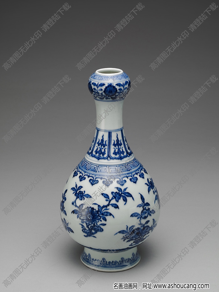 清乾隆 青花折枝花果蒜頭瓶 高清大圖下載
